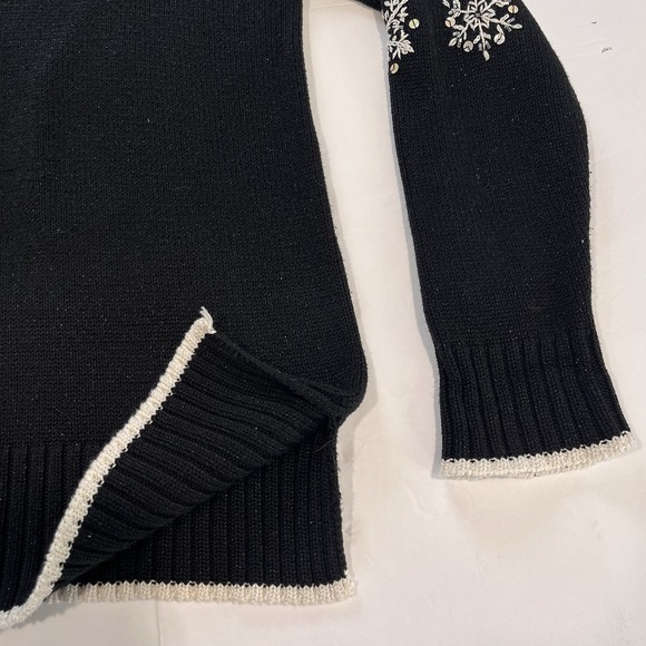 Quacker Factory Black Snowflakes Glitter Sequin Turtleneck Tunic Sweater MEDIUM - Picture 5 of 11
